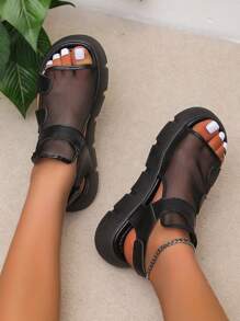Women Cut Out Slingback Wedge Sandals, Fashionable Summer Mesh Breathable Flat Sandals