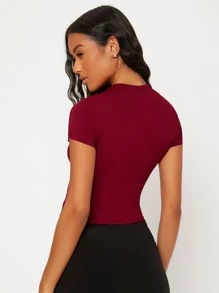 SHEIN BASICS 纯色圆领修身 T 恤 - 紫紅色 - 查看 2