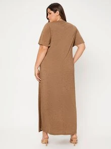 SHEIN BASICS Vestido estilo camiseta de manga mariposa - Marrón - Ver 2