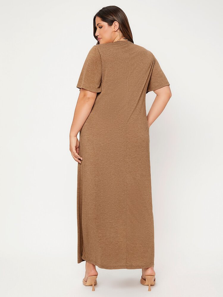 SHEIN BASICS Vestido estilo camiseta de manga mariposa - Marrón - Añade 2