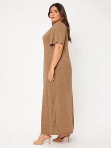 SHEIN BASICS Vestido estilo camiseta de manga mariposa - Marrón - Ver 4