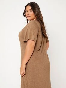 SHEIN BASICS Vestido estilo camiseta de manga mariposa - Marrón - Ver 5