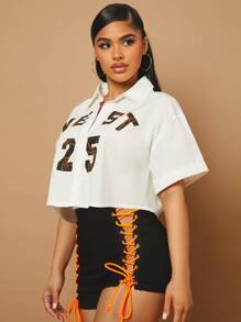 SHEIN SXY Quần đùi nữ Ren lên Thùa khuyết màu trơn Gợi cảm - màu đen - Xem 4