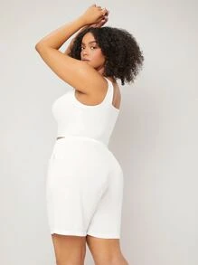 SHEIN BASICS Plus Size Women Solid Crop Tank Top - White - View 2