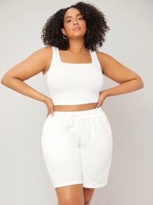 SHEIN BASICS Plus Size Women Solid Crop Tank Top - White - View 4