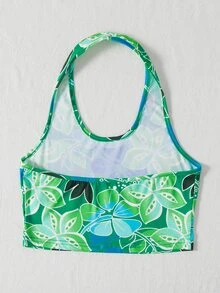 Floral Print Crop Halter Top - Multicolor - View 2