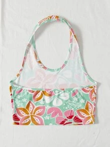 Floral Print Crop Halter Top - Multicolor - View 2