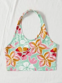 Floral Print Crop Halter Top - Multicolor - View 3