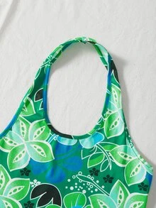 Floral Print Crop Halter Top - Multicolor - View 5