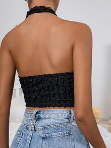 SHEIN Unity Top halter con cordón fruncido con textura - Negro - Ver 2