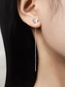 Nooxian Bông tai ren trang trí bướm - Bạc - Xem 2