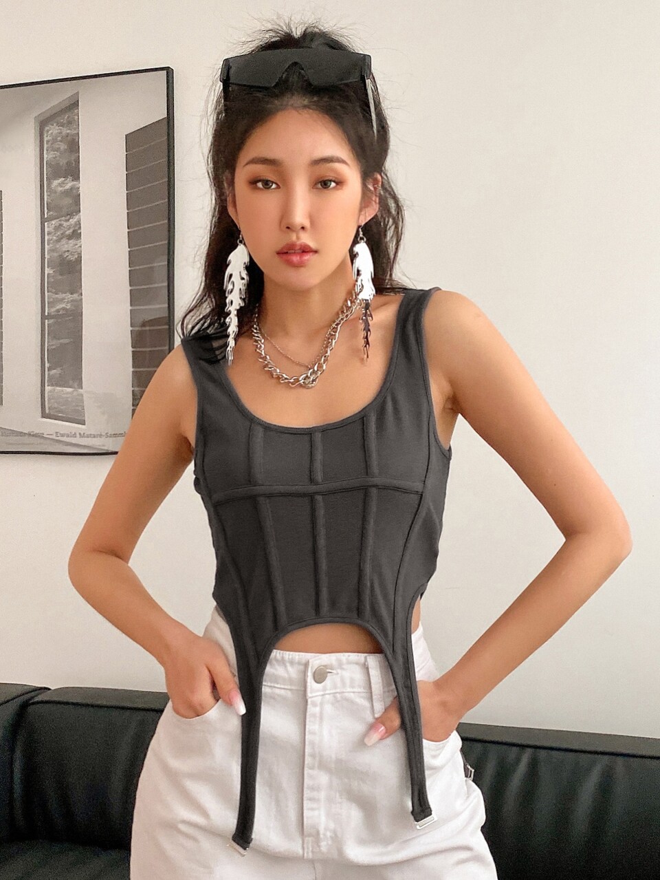 Scoop Neck Asymmetrical Hem Tank Top