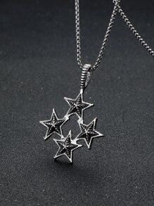 男士星星吊墜項鍊 - 復古銀色 - 查看 1