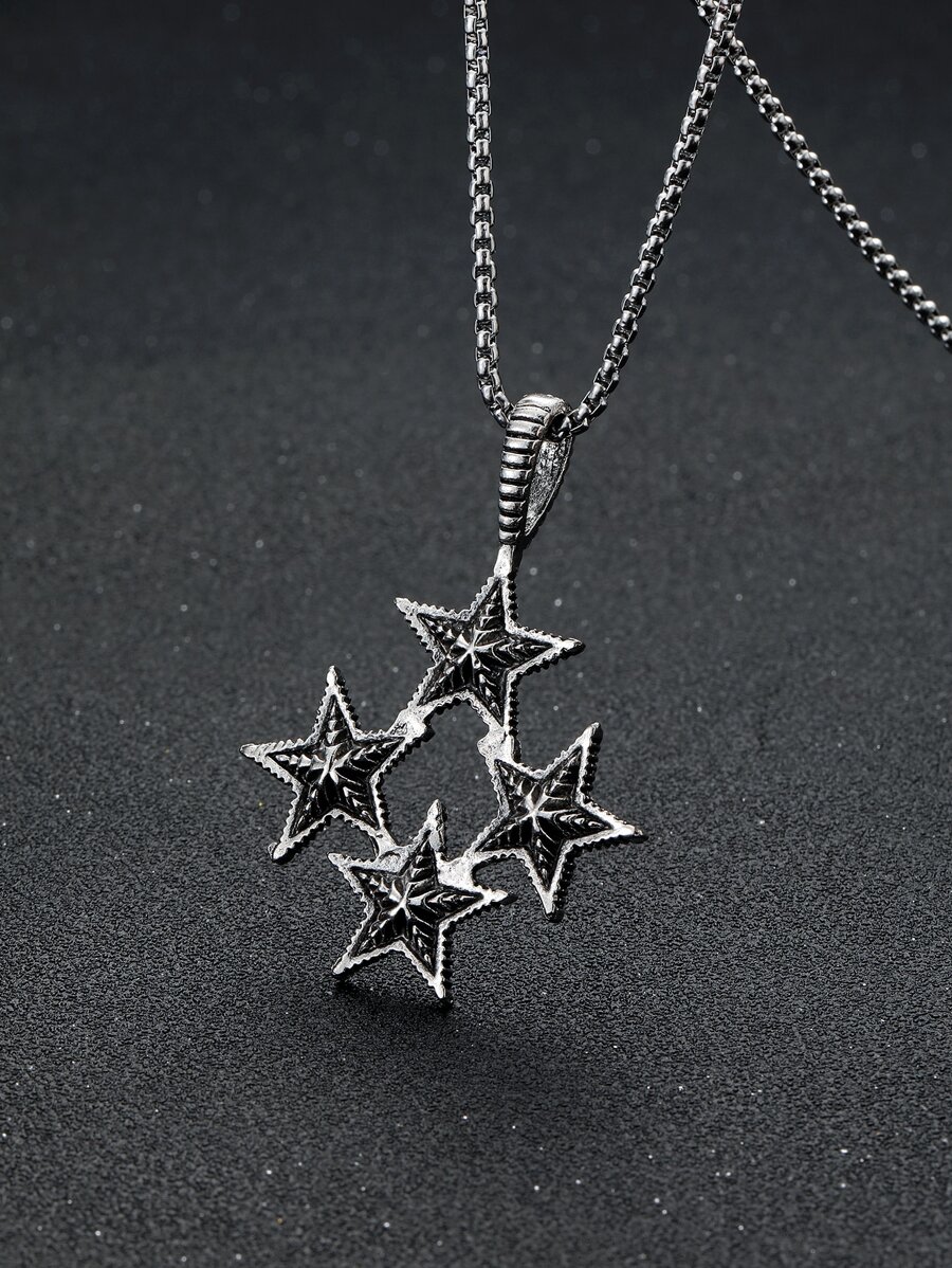 男士星星吊墜項鍊 - 復古銀色 - 查看 1
