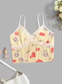 ROMWE Floral & Fruit Print Lace Trim Cami - Multicolor - View 1