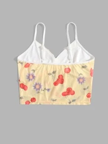 ROMWE Floral & Fruit Print Lace Trim Cami - Multicolor - View 2