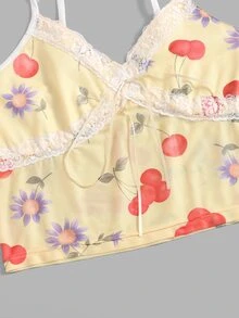 ROMWE Floral & Fruit Print Lace Trim Cami - Multicolor - View 3