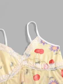 ROMWE Floral & Fruit Print Lace Trim Cami - Multicolor - View 5