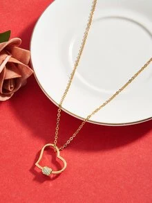 水鑽裝飾心形墜飾項鍊 - 金黃色 - 查看 2
