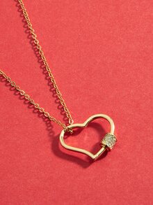 水鑽裝飾心形墜飾項鍊 - 金黃色 - 查看 3