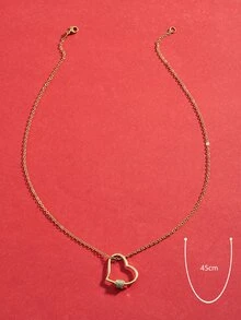 水鑽裝飾心形墜飾項鍊 - 金黃色 - 查看 4