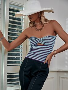 Sollinarry 女士夏季条纹扭纹镂空抹胸 - 彩色 - 查看 3