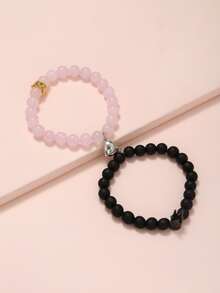 RINTOLER Fashionable and Popular 2pcs Men Crown Decor Beaded Bracelet for Jewelry Gift and for a Stylish Look - Multicolor - View 2