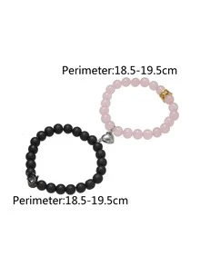 RINTOLER Fashionable and Popular 2pcs Men Crown Decor Beaded Bracelet for Jewelry Gift and for a Stylish Look - Multicolor - View 3