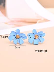 Flower Design Stud Earrings - Blue - View 5