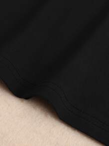 INAWLY Solid Drop Shoulder Oversized Tee - Black - View 3