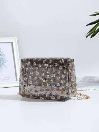 Crossbody Bag For Women, Cute Printed Pvc Bag With Chain, Fresh And Simple Summer Shoulder Bag For Girls