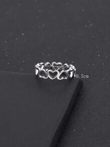 1 pieza Anillo con detalle de corazón, joyería de acero inoxidable para San Valentín, mamá, madre, Día de la Madre, regalo - Plateado - Ver 3