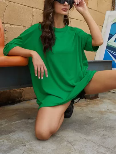 INAWLY 纯色落肩超大 T 恤