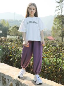 Girls Solid Slant Pockets Trousers - Purple - View 4