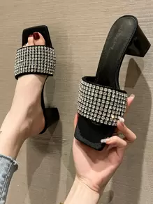 条纹高跟派对户外凉鞋，黑色 - 黑色 - 查看 2