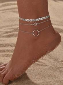 3 piezas Pulsera tobillera con diseño de diamante de imitación - Plateado - Ver 1