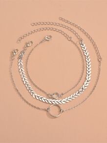 3 piezas Pulsera tobillera con diseño de diamante de imitación - Plateado - Ver 2