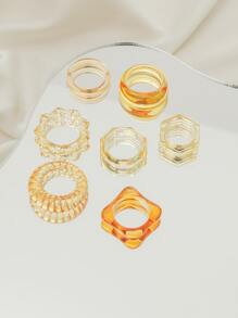 7入組極簡風格透明圓環 - 橘色 - 查看 2