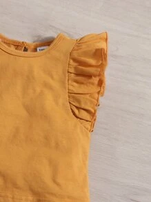 SHEIN Baby Ruffle Sleeve Top & Floral Print Bow Front Trousers - Multicolor - View 3