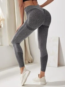 Yoga Basic Colorblock Yoga Tights Hip-hugging High Stretch Sports Leggings - Dark Grey - View 4