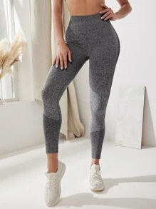 Yoga Basic Colorblock Yoga Tights Hip-hugging High Stretch Sports Leggings - Dark Grey - View 5