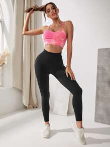 Yoga Basic 瑜伽褲襪無縫柔軟高彈力運動打底褲帶寬腰帶 - 黑色 - 查看 6