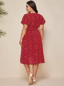 Mulvari Plus Polka Dot Belted A-line Dress - Red - View 2