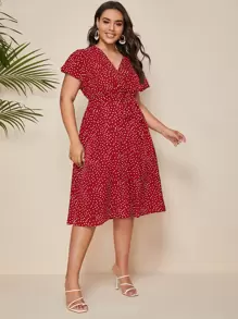 Mulvari Plus Polka Dot Belted A-line Dress - Red - View 3