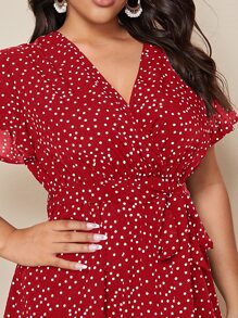Mulvari Plus Polka Dot Belted A-line Dress - Red - View 5