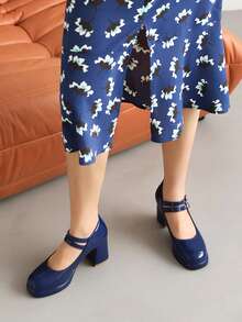 Tacones mary jane con doble hebilla con tacón grueso - Azul - Ver 4