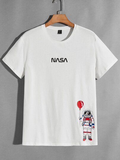 Manfinity ModaGents Men Letter Astronaut Print Tee SHEIN USA - Main Image