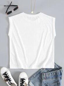 INAWLY Solid Round Neck Tank Top - White - View 2