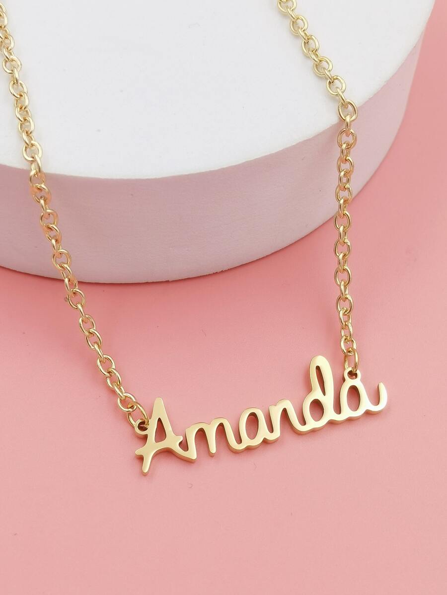 Collar de cadena con diseño de letra - Amarillo Oro - Ver 1