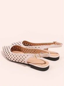 鏤空尖頭露跟平底鞋 - 杏色 - 查看 4